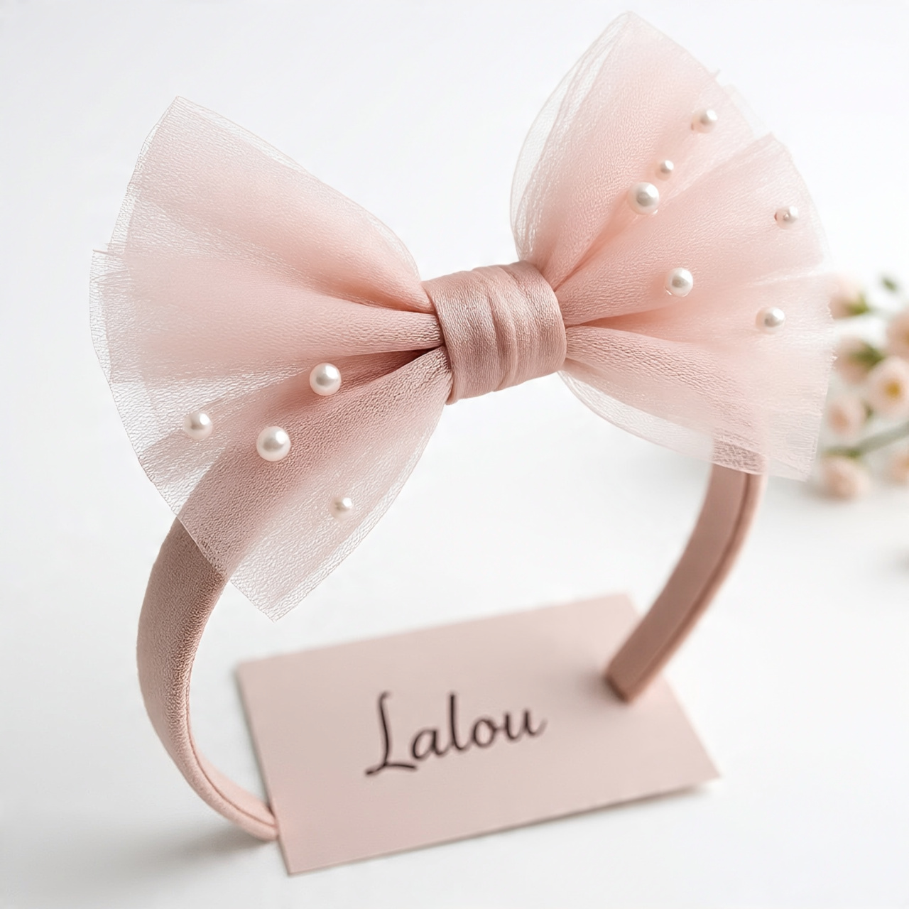 Lalou Pearl-Embellished Tulle Bow Headband