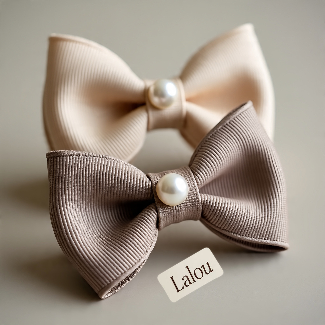 Lalou Pearl-Accent Ribbed Bow Hair Clip Set