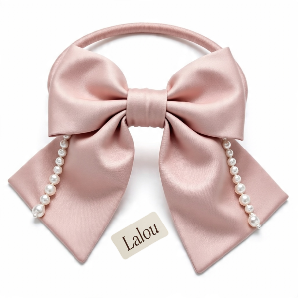 Pearl-Accent Satin Bow Ponytail Holder