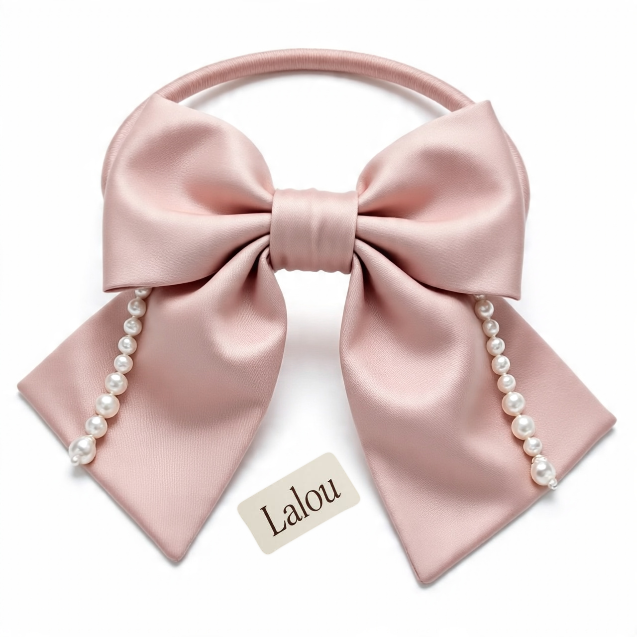 Pearl-Accent Satin Bow Ponytail Holder