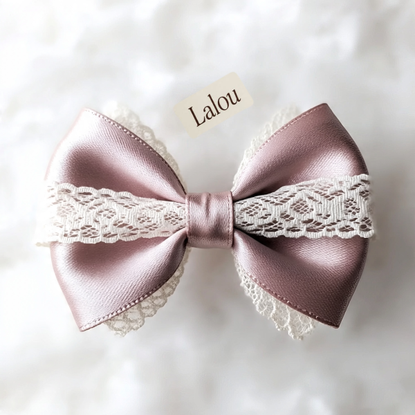 Lace-Trimmed Satin Bow Hair Clip