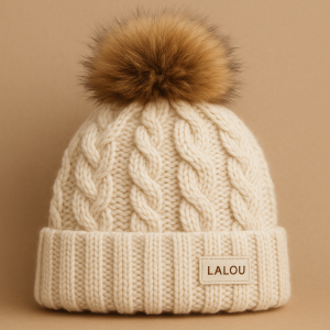 Lalou Cable Knit Beanie with Pom-Pom
