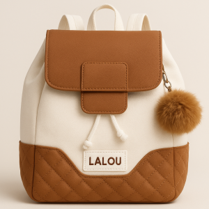 Lalou Quilted Accent Backpack with Pom-Pom