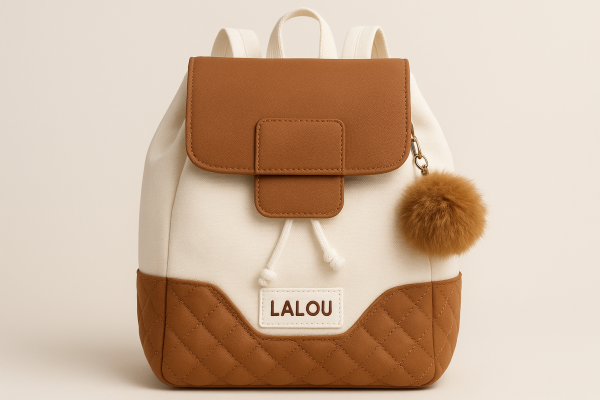 Lalou Quilted Accent Backpack with Pom-Pom